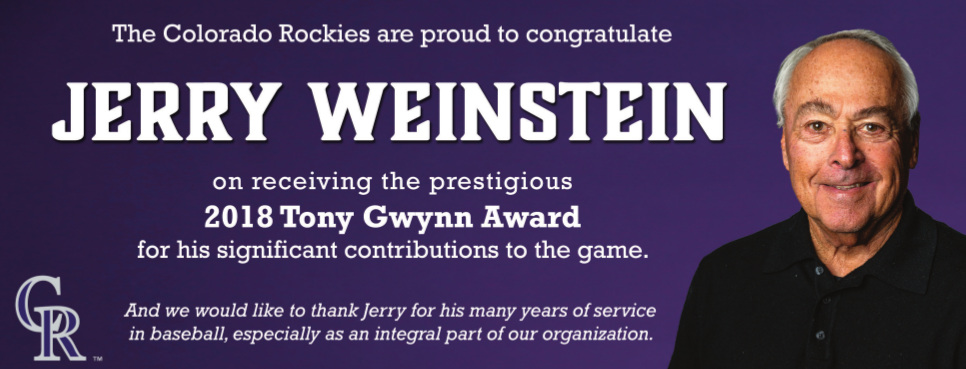 Colorado Rockies scout and coach Jerry Weinstein wins the 2018 Tony Gwynn Award
